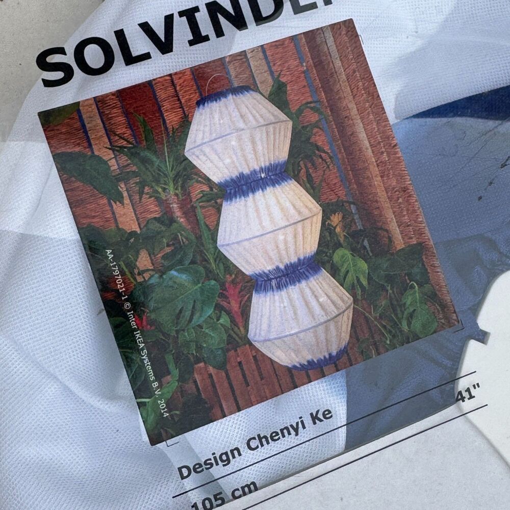 IKEA SOLVINDEN LED Solar-Powered Pendant Blue & White Fabric Lantern Lamp NEW - Picture 2 of 7